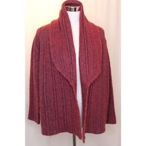 J. Jill Wool Alpaca Mohair Blend Knit Open Front Cardigan Sweater Purple Large